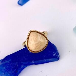 Beige Amazonite Teardrop Adjustable Ring